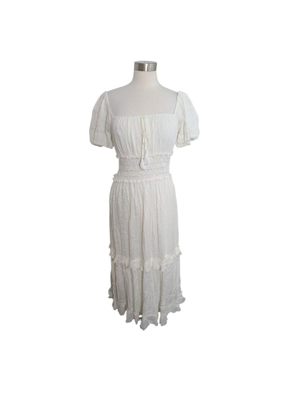 NEW Miss Avenue Cream Tiered Maxi Dress On Or Off Shoulder Size Small Boho - Picture 12 of 16